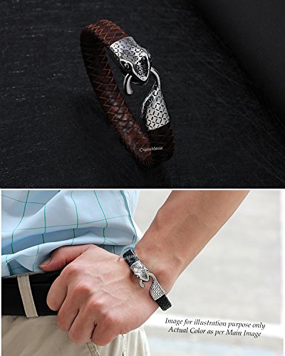 Image of Young & Forever Men's Genuine Braided Leather and Titanium Steel Bracelet | Bold Punk Tiger Eye Bead & Multi-Strand Wrist Bands | Vintage Nautical Clasp & Animal Head Hook Hook Kada Style Options