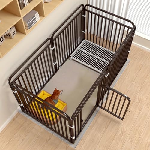 Portable Dog Fence Assembled Without Tools Puppy Playpen 60/80CM High with Lockable Pet Door Made of Iron Frame Freestanding Play Pen Dog Without Cushion(Black,140 * 70 * 80cm)