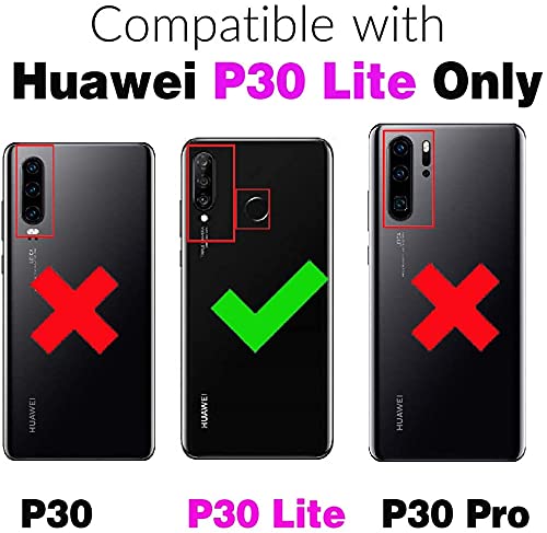 Asuwish Compatible with Huawei P30 Lite Wallet Case Tempered Glass Screen Protector and Leather Flip Cover Card Holder Stand Cell Accessories Phone Cases for Hawaii P30Lite P 30 30Lite Women Men Black