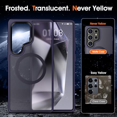 Image of Oterkin Magnetic Samsung Galaxy S23 Ultra Case, Dark Purple | Matte, Compatible with MagSafe, Frosted Translucent, Shockproof Anti-Scratch Slim Fit, Military Grade Protection