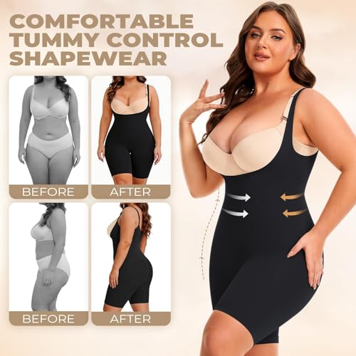 Image of NaTen Plus Size Open Bust Shapewear Tummy Control Bodysuits for Women Seamless High Waisted Body Shaper Under Dress