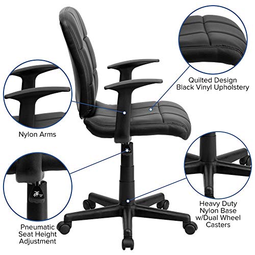 Flash Furniture Mid-Back Black Quilted Vinyl Swivel Task Office Chair With Arms #TOP3