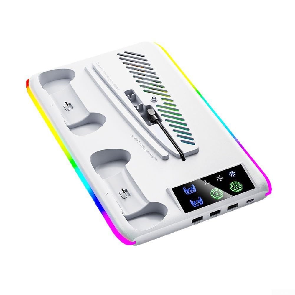 Base di ventilazione per PS5 con hub USB di ricarica doppio controller e luce RGB per una migliore dissipazione del calore (nero)