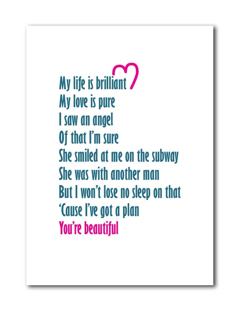 Libretto Designs JAMES BLUNT - You're Beautiful Unframed Art Print poster with lyrics