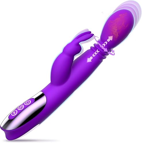 Consolador de empuje, vibrador de conejo, juguetes sexuales para adultos con función de calefacción, 3 empujes, rotación y 10 vibraciones de punto
