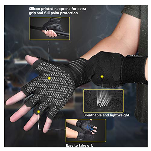 Updated 2021 Ventilated Weight Lifting Gym Workout Gloves Full Finger with Wrist Wrap Support for Men
