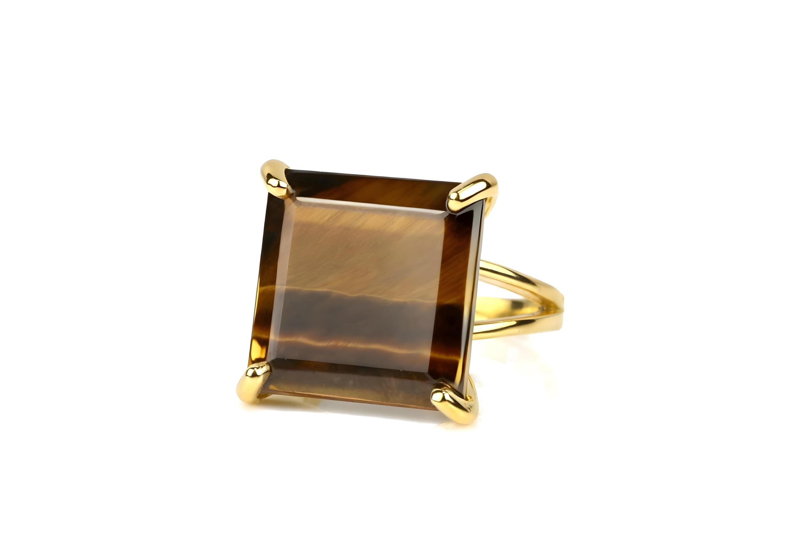 Oro 14k con Occhio di Tigre Anello - Fatto a Mano Dichiarazione Anelli Moda per Donne - Anelli Oro per Donne - Idea Regalo per Compleanno, Laurea, Festa della Mamma, Occasioni Speciali