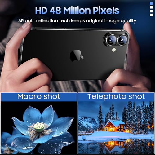Image of Uyiton Compatible with iPhone 16 / iPhone 16 Plus Camera Lens Protector - [Not Easy to Break][Strong Adsorption][Case-Friendly] Metal Tempered Glass Rear Camera Screen Cover - Black Titanium
