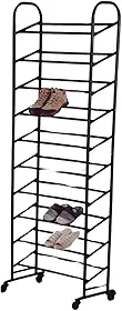 Sapateira Vertical com Rodinhas, 30 Pares de Sapatos, 166 cm x 56 cm, Estrutura Metálica Preta