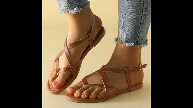 Damen Zehentrenner Sandalen Weite H - Flache Sommersandalen Zum Hineinschlüpfen