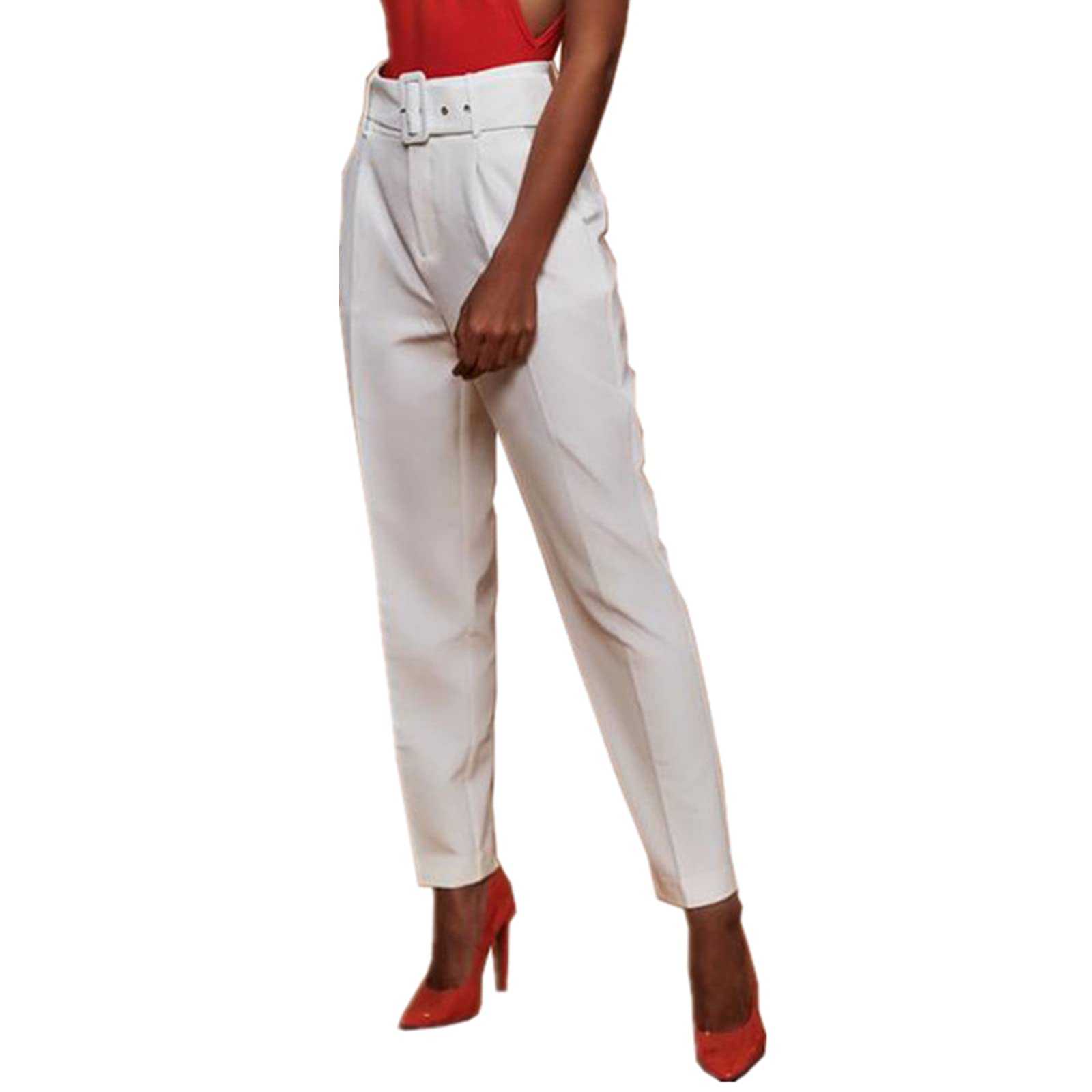 Fashion Womens Casual Workplace Temperament Trousers Loose All-Match Straight Pants Commuter Trousers White XXL