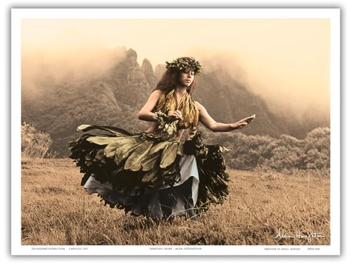 Swaying Skirt - Hawaiian Hula Dancer in Ti Leaf Skirt - Vintage Hand Colored Photograph by Alan...