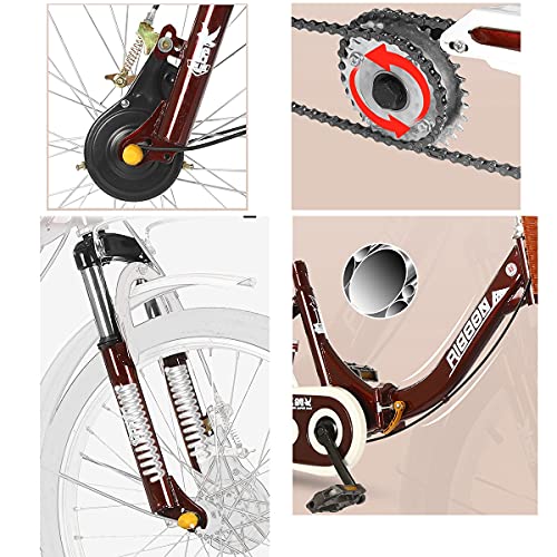 Senioren/Erwachsene Dreiräder Faltbare 20 Zoll 3 Rad Fahrräder Cruise Bike Single Speed Dreiräder Stoßdämpfer Gabel mit Einkaufskorb (Grau) – Bild 6