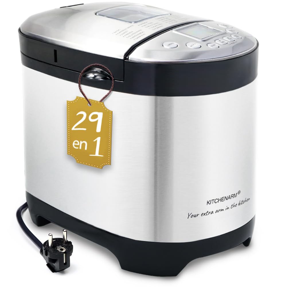 KITCHENARM 29 en 1 Machine à pain intelligente avec interface utilisateur et documentation 100% en français - 900 G Machine à pain en acier inoxydable avec réglages sans gluten et pain complet