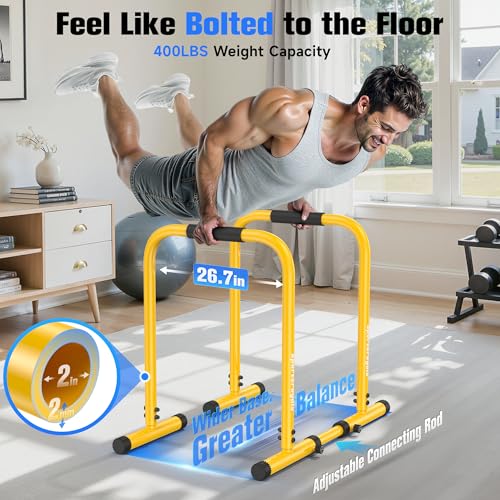 Image of Sportsroyals Adjustable Dip Bar Station, Heavy Duty Parallette & Parallel Bars, 400LBS Stable Dip Stands for Home Gym, Calisthenics & Upper Body Workout Equipment