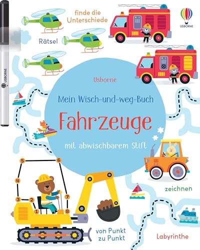 Mein Wisch-und-weg-Buch: Fahrzeuge: mit abwischbarem Stift – Zähl-, Zuordnungs- und Schwungübungen für Kinder ab 4 Jahren (Meine Wisch-und-weg-Bücher)