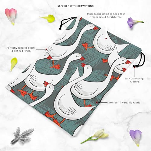 Image of ArtzFolio White Gooses | Reusable Sack Bag | Bag for Gym, Storage, Vegetable & Travel