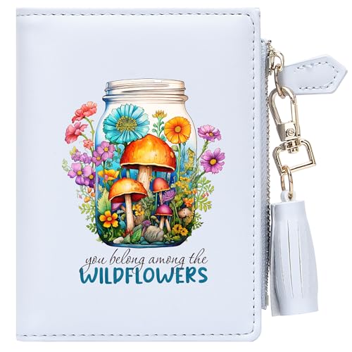 FEITH&FELLY Womens Wildflower Printed Small Wallet with ID Window and Zippered Coin Pocket Cute Wallet Gift for Women