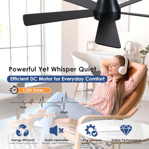 Image of Mpayel 46'' Brown Low Profile Ceiling Fan with Light and Remote Flush Mount