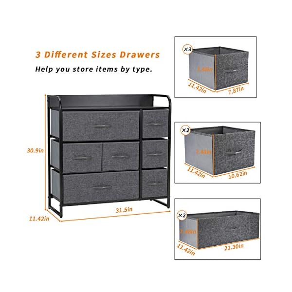 Kamiler 7 Drawer Dresser,3Tier Storage Organizer,Chest of Drawers for