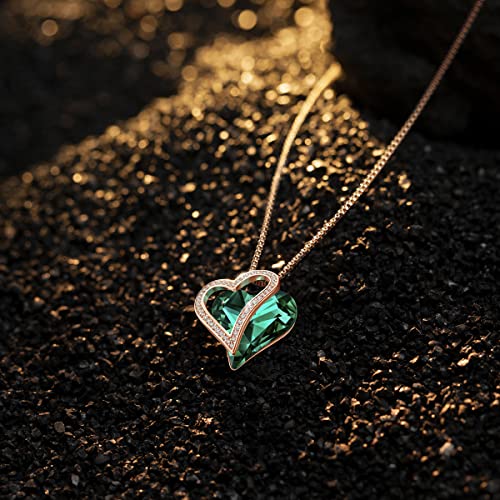 Sumonyo Love Heart Pendant Necklaces For Women Crystals Jewelry Gifts For Women Her Girlfriend Mother's Wife Christmas Birthday Anniversary Valentines Day Emerald Green #TOP1
