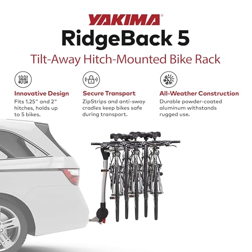 Image of YAKIMA, RidgeBack Tilt-Away Hitch-Mounted Bike Rack for Cars, SUVs, Trucks and More, Fits 1.25 inch and 2 inch Hitches