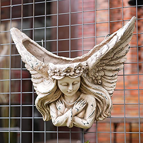 Long-L Wall Hanging Angel Garden Statues Planters-Resin Praying Cherubs Sculptures Decorative Vertical Flower Pots,Containers For Diy Succulents Plants Indoor Outdoor,Grey #TOP1