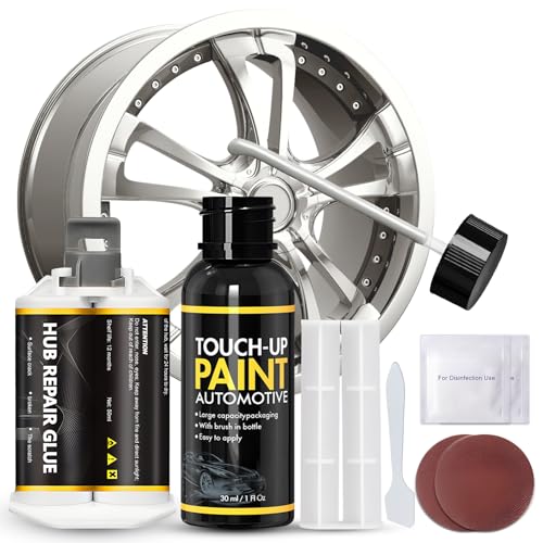 NoxGule Peinture Jante Alu, Reparation Jante, Kit Reparation Jantes Aluminium, Vernis Jantes Aluminium, pour Réparer les Rayures, Bosses en Alliage, Convient aux Voitures, Motos, Vélos, Gris argenté