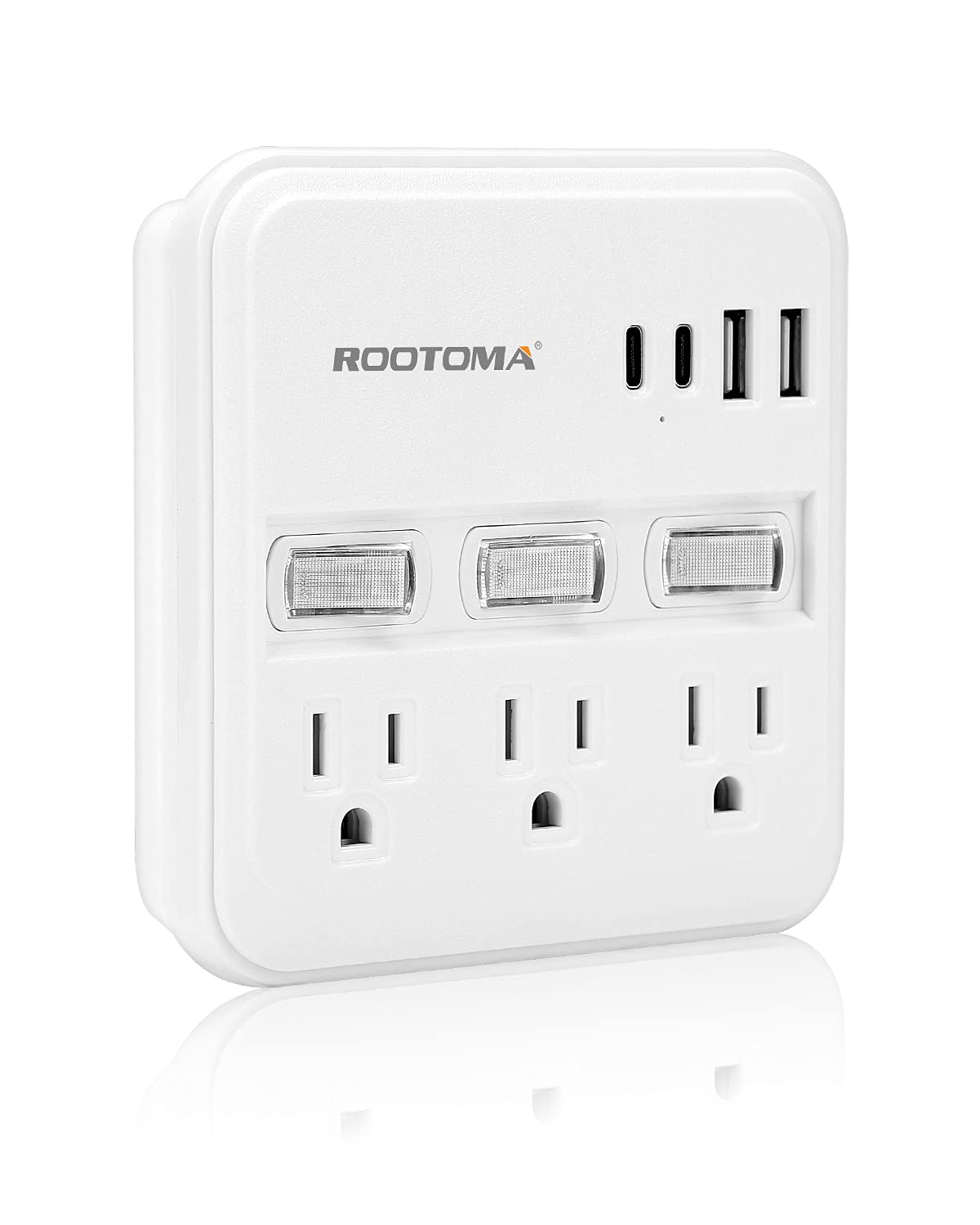 USB Wall Charger Multiport , 3 AC Power Outlet Splitter with Individual Switch, Wall Outlet Extender with USB C Power Strip Surge Protector, 5V 3.1A USB Outlet Plug Adapter for Home, School, Office