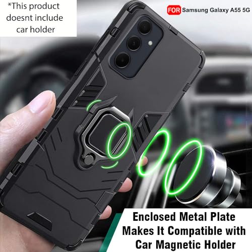 Image of TheGiftKart Tough Armor Bumper Back Cover Case for Samsung Galaxy A55 5G | Ring Holder & Kickstand in-Built | 360 Degree Protection Case Cover for Samsung A55 (PC & TPU, Black)