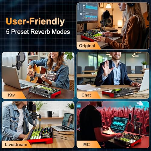 Podcast Equipment Bundle – Condenser Microphone with 3.5mm Audio Interface, Live Sound Card & Soundboard for PC, for Podcasting,Singing, Phone Streaming - Thumbnail 4