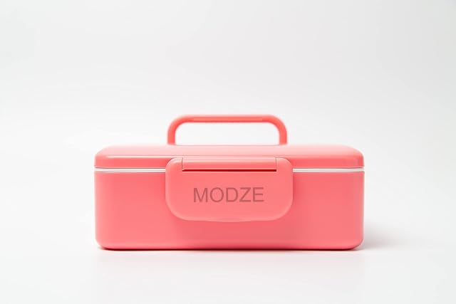 MODZE Eco-Friendly Adults Kids Bento Lunch Box - Portable Compartment Boxes with Sauce Pots, Detachable Cutlery Holder, Take away Food Storage & Snacking  Sturdy, Leak Proof, Microwaveable (Pink)