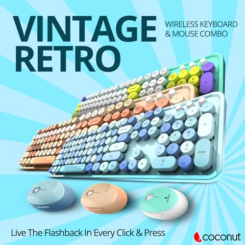 Image of Coconut Vintage Combo Retro Wireless Keyboard & Mouse 2.4G Mixed Color Keyboard Mouse Set with Round Punk 104 Keycaps (Brown)