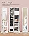 SONGMICS Schmuckschrank, Standspiegel, Spiegelschrank, mit Ganzkörperspiegel, um 360° drehbar, Schmuckaufbewahrung, abschließbar, mit Schlüsseln, Geschenkidee, weiß mit Grauer Holzmaserung JBC62W