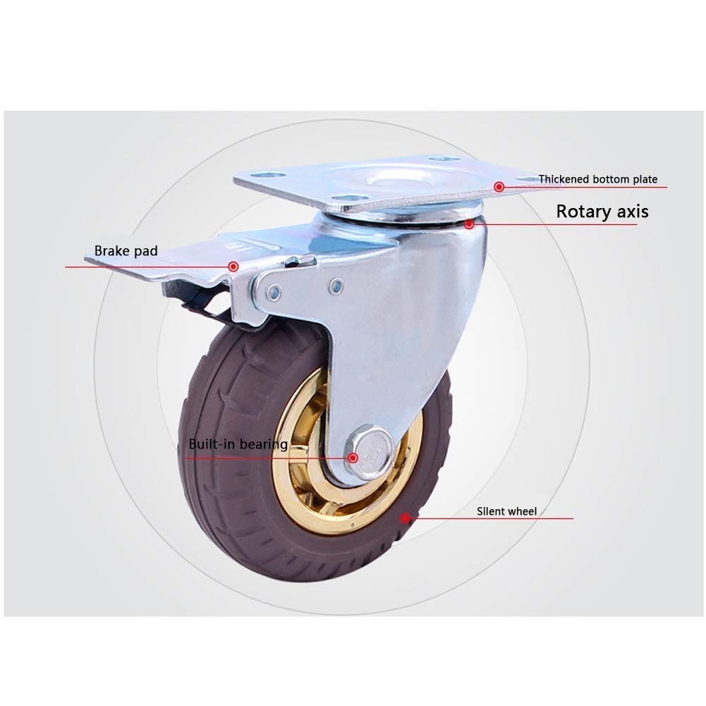 Gomme silenziose Antiscivolo 3 Pollici/4 Pollici 480Kg Ruote per carrelli Niture per carichi Pesanti con Freno Trasportatori girevoli universali industriali Doppi Bea4 pacchi/4 Pollici