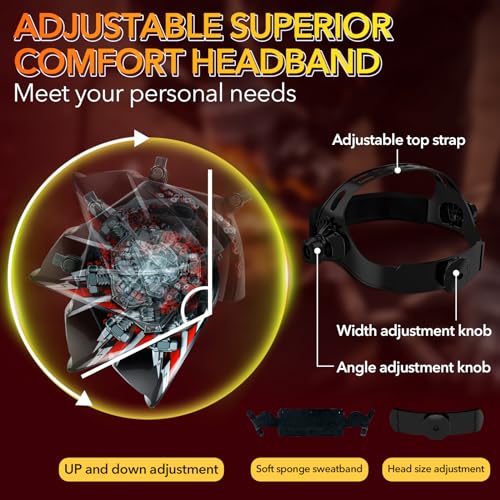 Image of TRQWH Welding Helmet Auto Darkening Large Viewing True Color Solar Powered Welding Mask with 4 Arc Sensor Adjustable Wide Shade Range 4~5-8 /9-13 Welder Mask with Grinding