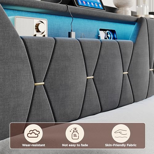 Vabches-Queen-Size-Lift-Up-Storage-Bed-Frame-Storage-Headboard-Charging-Station-LED-Lights-Upholstered-Platform-Bed-No-Box-Spring-Needed-Noise-Free