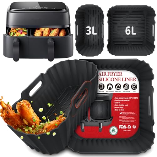 2 Stück Silikonform Heißluftfritteuse Zubehör, Philips Dual Basket Airfryer 3000/5000 serie 6L/3L, Heißluftfritteuse Silikonform Airfryer Zubehör für Philips Airfryer NA350 NA550 - BPA-Frei