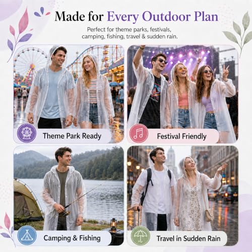 Image of Rain Ponchos for Adults Reusable (2 Pack), Waterproof EVA Raincoats with Hood & Drawstring for Women & Men
