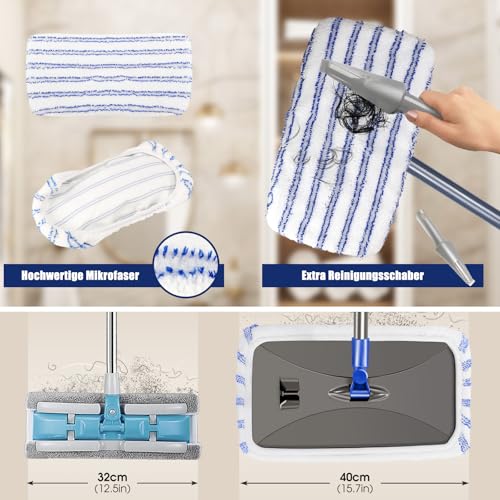 Myiosus Wischmopp, Bodenwischer, 360° Drehbarer Flachmopp mit 127cm Teleskopstielk, Wischer Boden für Schnelle Reinigung und Große Flächen, Hartholz, Fliesen, Marmor (5 Mikrofaser Wischpads) – Bild 4
