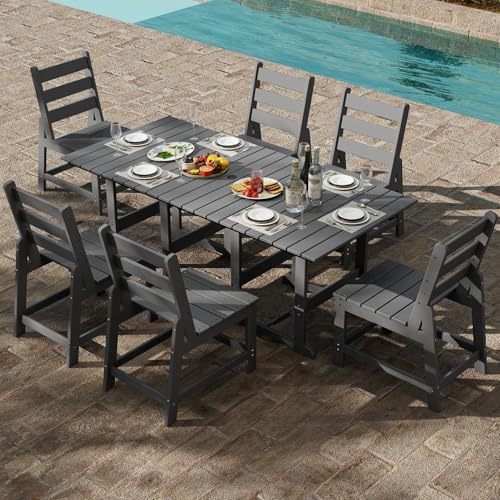 GREENVINES 7-Piece-Outdoor-Table-and-Chairs | HDPE | Patio Furniture | Dining Sets for 6 | Armless Chair | All Weather | Connectable Tables | for Back