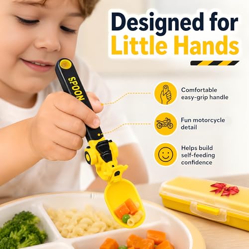 Image of Construction Utensils for Toddlers - Reusable Toddler Fork and Spoon