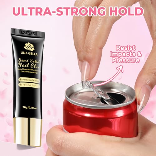 Image of UNA GELLA Super Strong Nail Glue for Press On Nails: 20g, Solid Gel Nail Glue No Lamp Need, Fast-Curing, Long Lasting Hold, DIY Home Salon for Press On False Acrylic Nails No U /V Cure