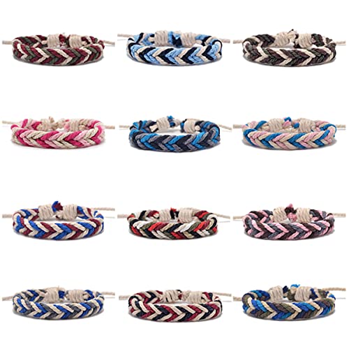 Belugsin Bracelet Amitie 12 Pièces Bracelets D'amitié Bracelet Tressé à la Main Bracelet Boheme Bracelet Multicolores Bracelet de Amitié pour Homme Femme Enfant