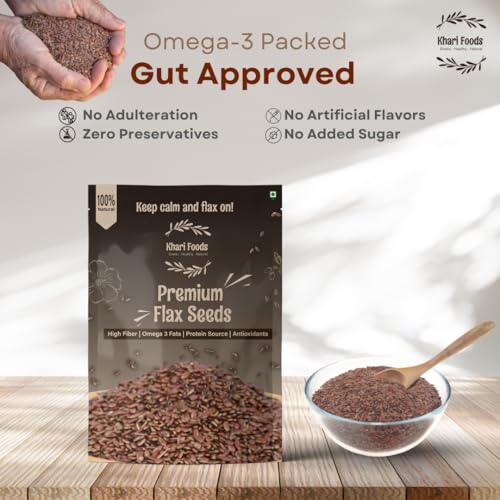 Image of Khari Foods Organic Flax Seeds 1kg, Fat Loss, Omega 3 & Anti-oxidants Rich, Gluten Free (Pack of 2)