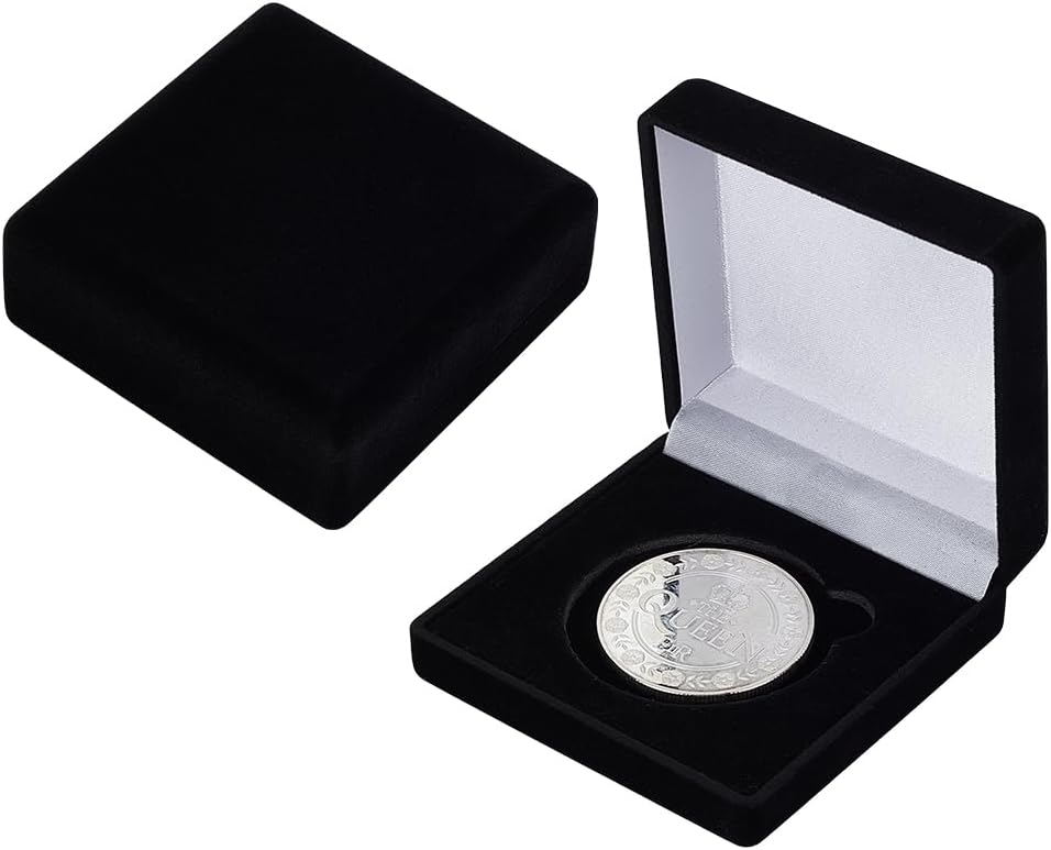 FINGERINSPIRE 2 PCS Commemorative Coin Storage Cases for 49mm Coins Square EVA Covered Coin Display Boxes with Velveteen Black Coins Holder Display with Sponge Inside for Storage Organization