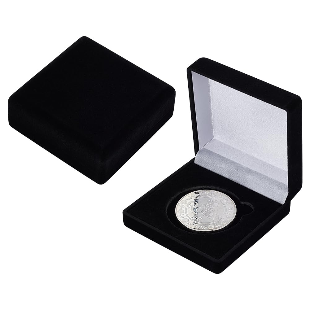 FINGERINSPIRE 2PCS Commemorative Coin Storage Cases for 49mm Coins Square EVA Covered Coin Display Boxes with Velveteen Black Coins Holder Display with Sponge Inside for Storage Organization
