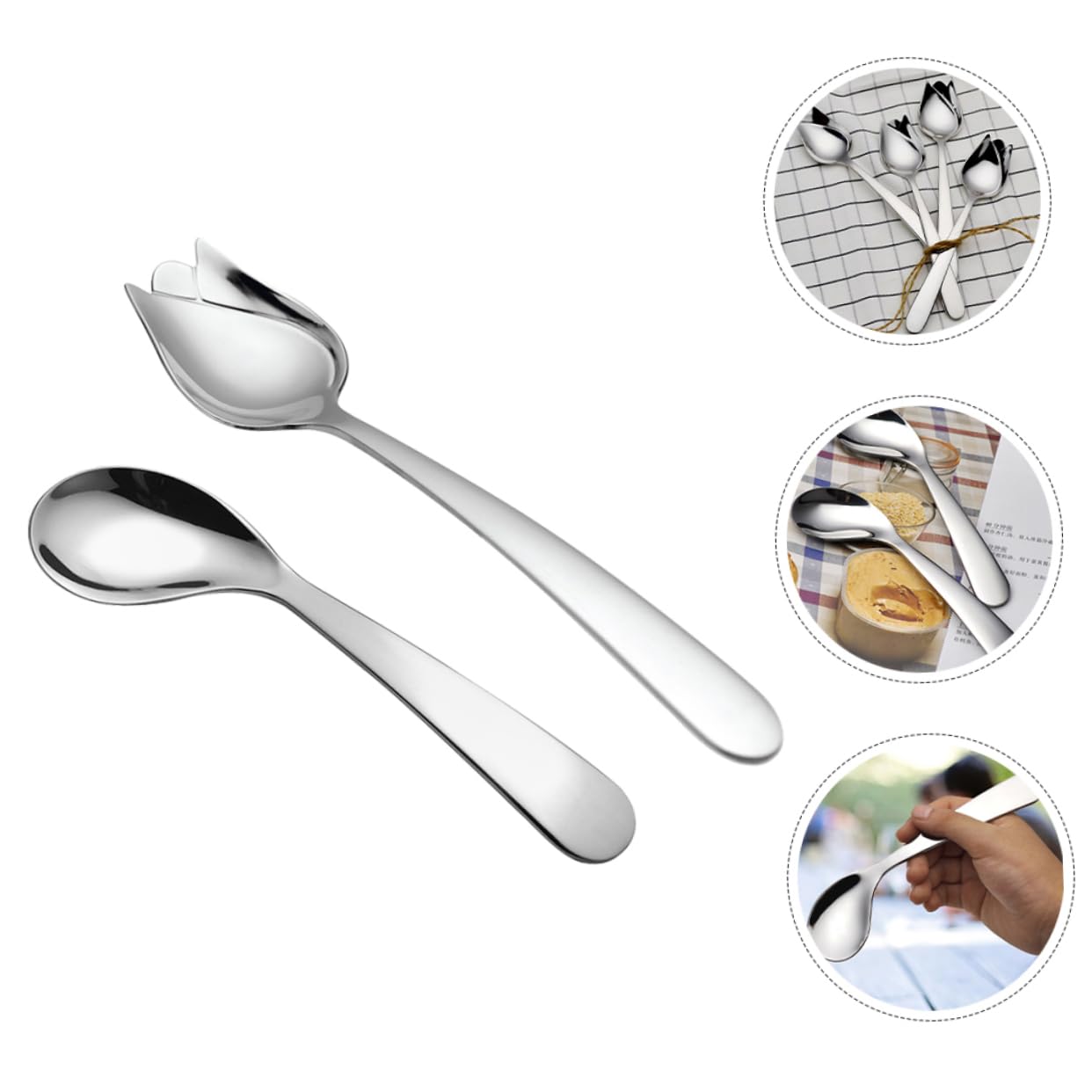 BESTYASH 5 Series Codo Cuchara Tenedor Cubiertos Para Discapacitados Para Adultos Anciano Cucharón Alimentador Forma Pequeño Utensilio Fácil Plata Acero Inoxidable 2 Piezas X 5