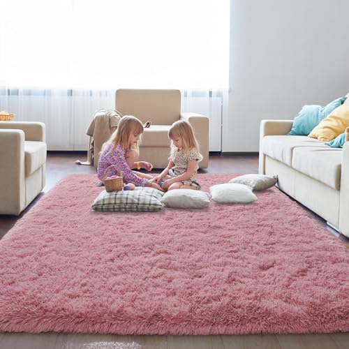 KING DARE Area Rugs 4x6 Blush, Washable Plush Fuzzy Shaggy Non-Slip Soft Fluffy Carpet for Bedroom Living Room Dorm Playroom Kids Room, Modern Home Decor Aesthetic
