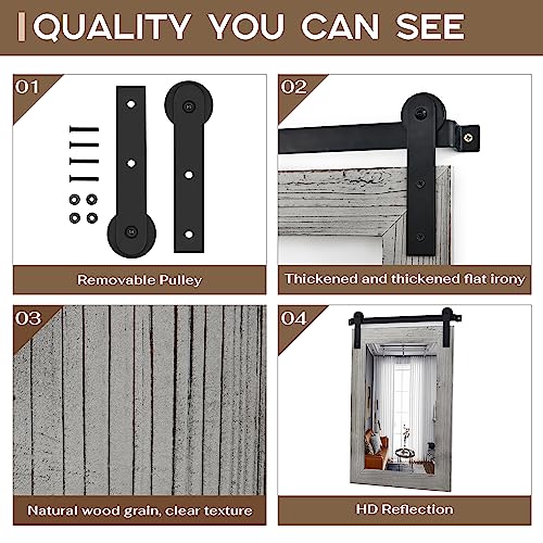 Image of COGOOD Bathroom Mirrors for Over Sink - 22 x 30 Farmhouse Barn Door Wall Mirror for Bathroom, Living Room, Entryway Wall Decor Grey